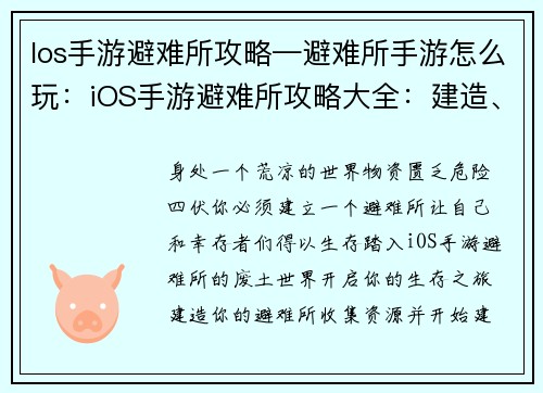 Ios手游避难所攻略—避难所手游怎么玩：iOS手游避难所攻略大全：建造、升级、生存指南