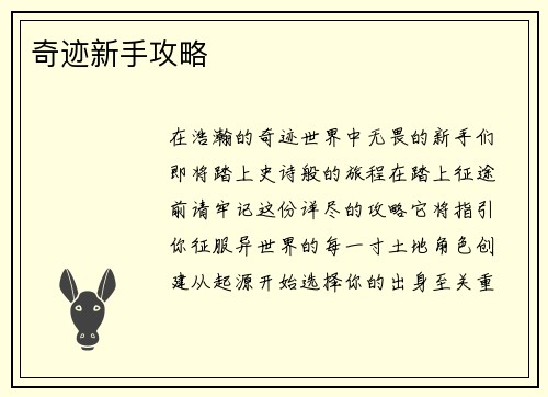 奇迹新手攻略
