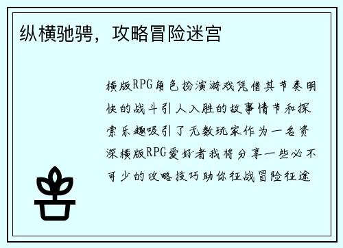 纵横驰骋,攻略冒险迷宫