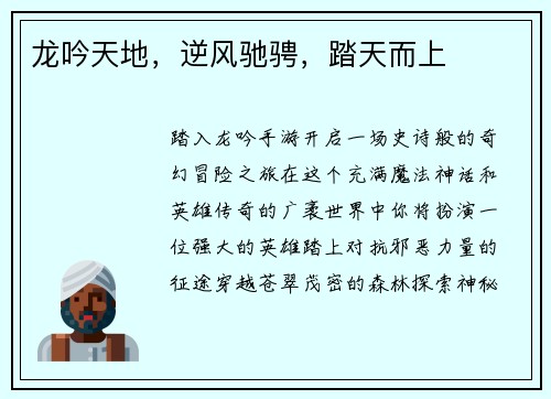 龙吟天地，逆风驰骋，踏天而上